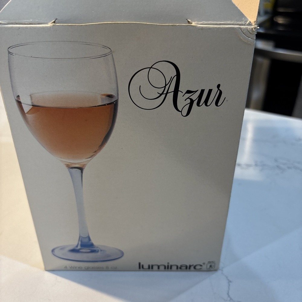 Luminarc Azur Blue Stem Wine Glasses Set of 3 France 24.5cl Stemware